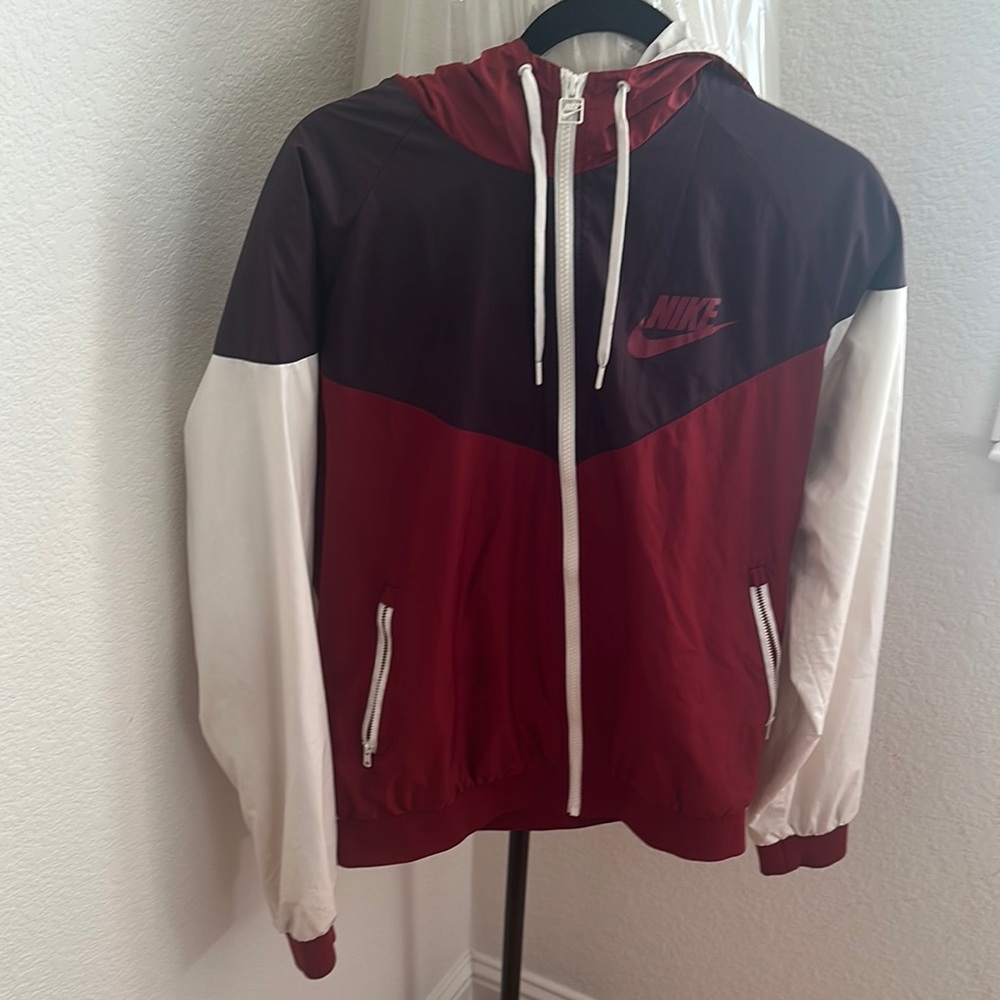 Nike Red and White Bomber Jacket Lightweight Sporty